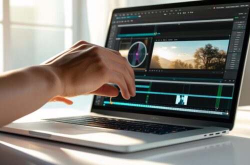 Lavoratore che edita un progetto di grafica e di videomaking