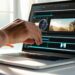 Lavoratore che edita un progetto di grafica e di videomaking